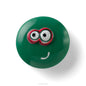 Green round object with cartoonish face on a white background