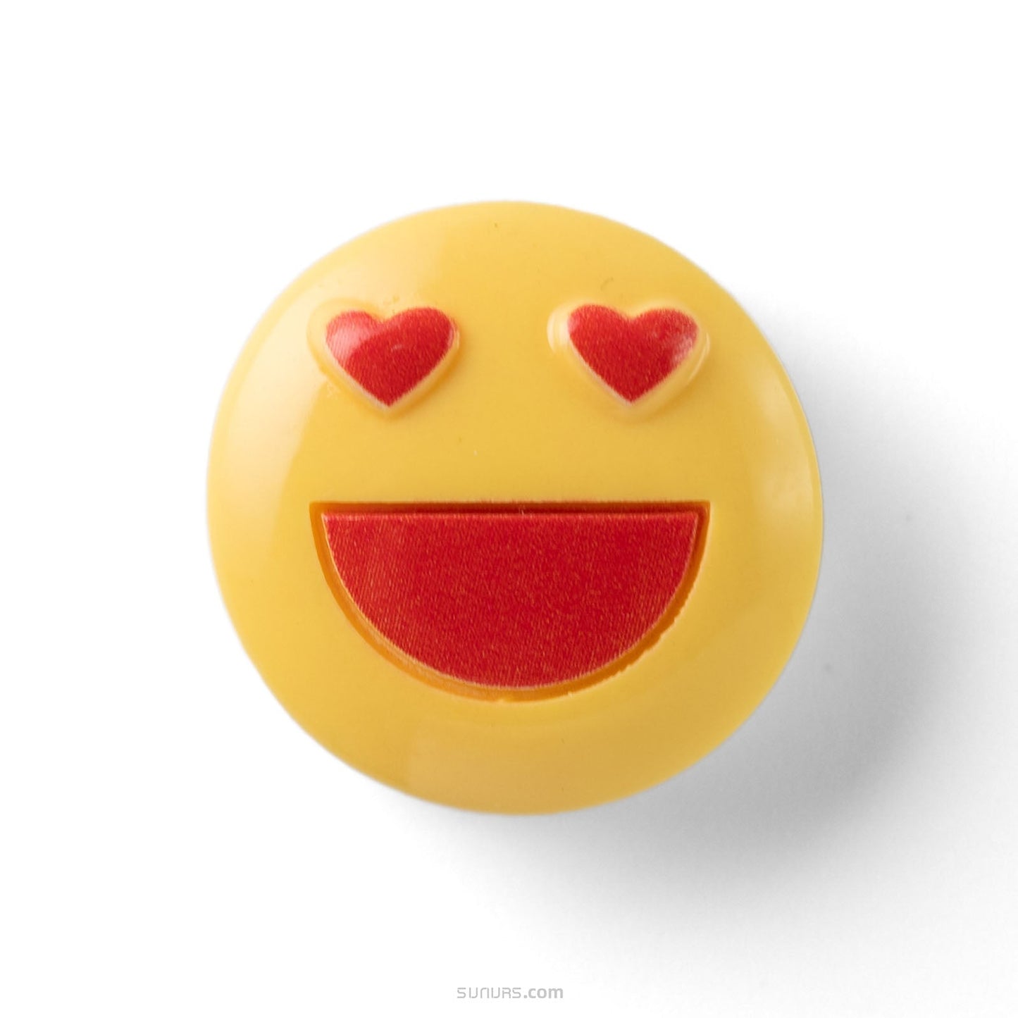 Yellow with heart eyes and a smile on a white background